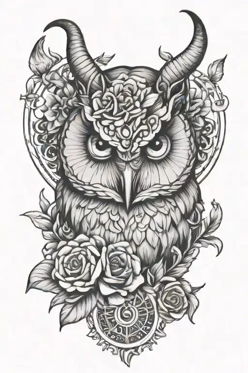 capricorn zodiac with flower with owl face tattoo and anchor  tattoo design idea