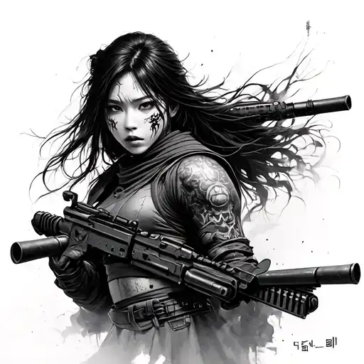 Female korean warror with battle scares cover  tattoo design idea