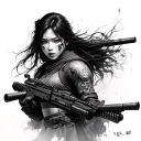 Female korean warror with battle scares cover  tattoo design idea