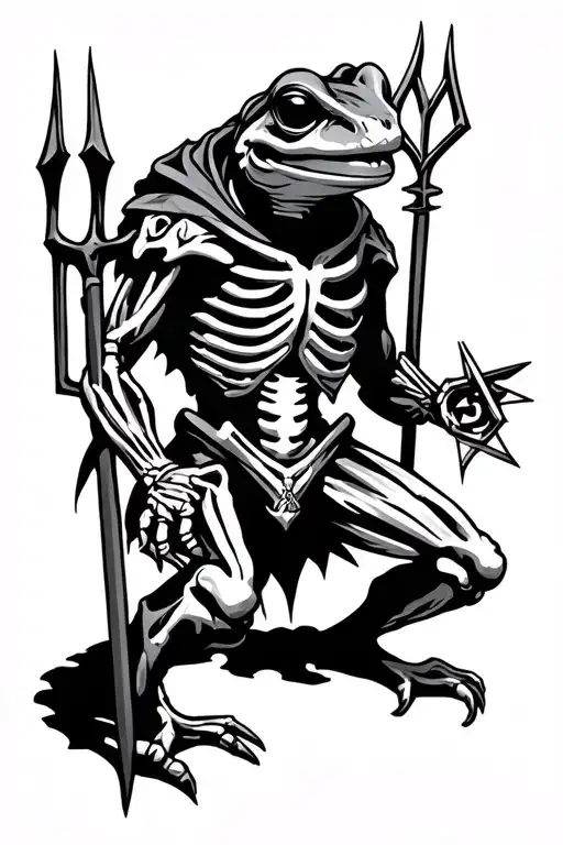 skeleton frogman with trident and valknut symbol tattoo design idea
