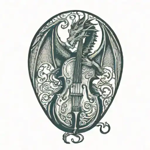 dragon curled around an upright bass tattoo design idea