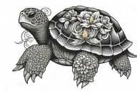 flower turtle with letter m tattoo design idea