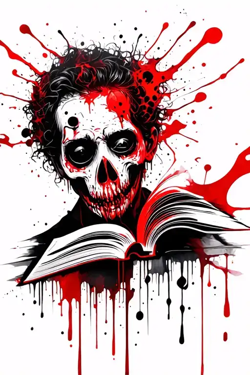 The writer writes a book of horrors, the imagination of thoughts over his head tattoo design idea