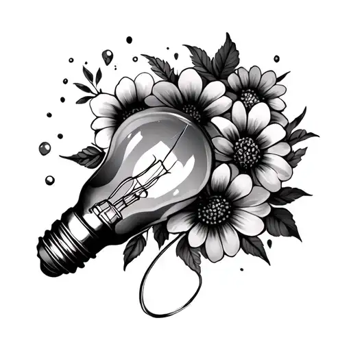 light bulb and flowers tattoo design idea