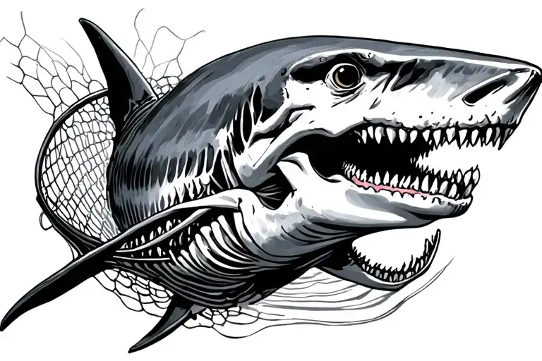 skeleton shark snatches us from the net tattoo design idea