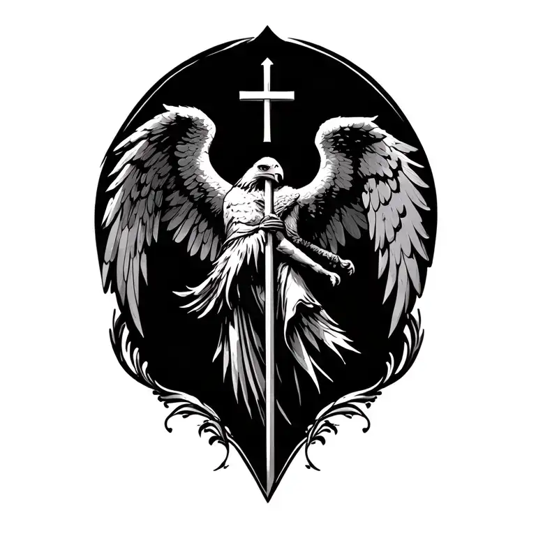 cover up tattoo inspired by eastern orthodox church tattoos but make it include archangel michael and an eagle tattoo design idea