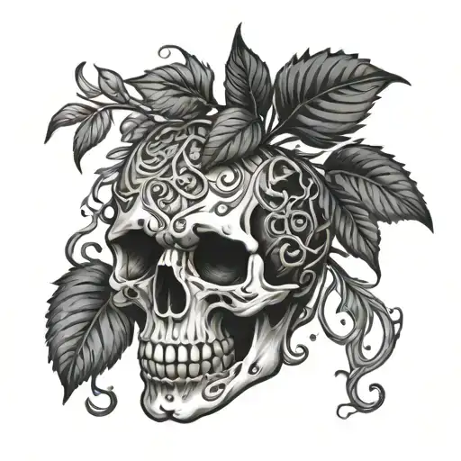 skull and vines growing tattoo design idea