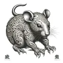 cancer zodiac sign and chinese zodiac rat playing tattoo design idea