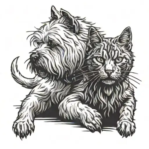 a westie and a cat boxing tattoo design idea