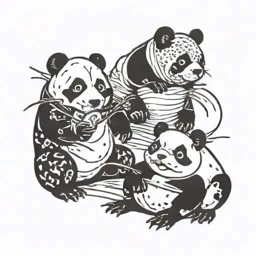 panda, frog and hamster fight  tattoo design idea