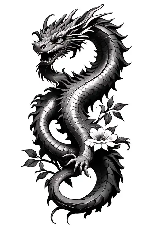 "Leonidas Maxamiliano" "Leonidas Maxamiliano" dragon and flowers intertwined tattoo design idea