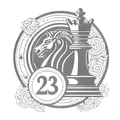 circular tattoo of a king chess piece with the number 23 incorperated into the piece tattoo design idea