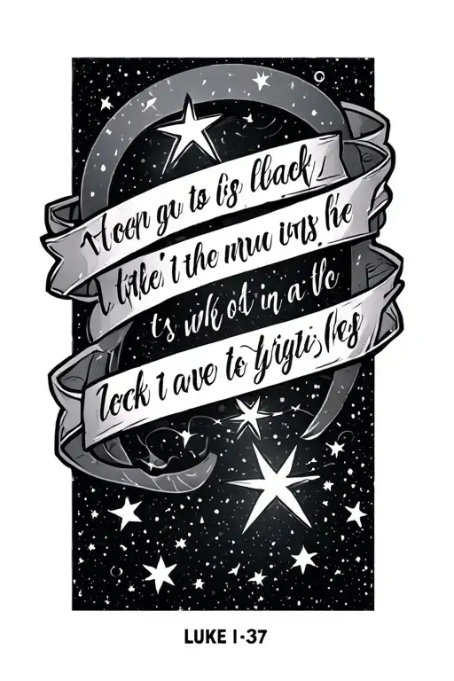 verse Luke 1:37 with cyber stars tattoo design idea