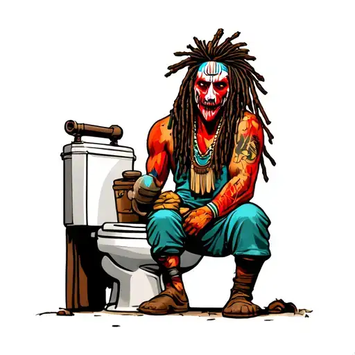"Indigenous Plumbing " dreadlock painted face Native American plumber working on toilet tattoo design idea