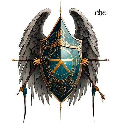 gladiator shield wing bow angel, golden ratio pyramid tattoo design idea