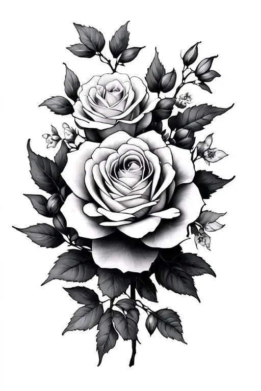 hawthorn honeysuckle larkspur rose intertwined tattoo design idea