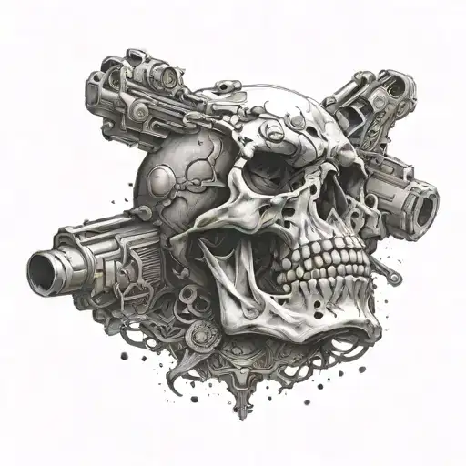 skull gun surrounded tattoo design idea