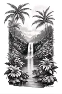 on the triceps tropical foliage with a waterfall in the background even more foliage tattoo design idea