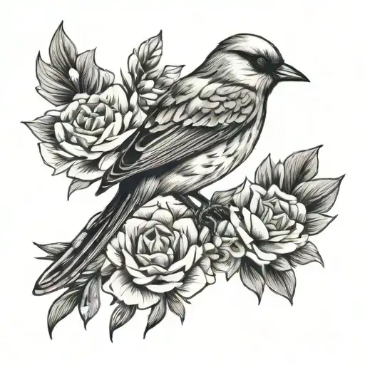 bird on trench flowers wrapped tattoo design idea