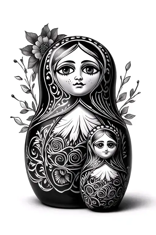 depressed and broken nesting doll tattoo design idea
