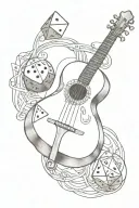 lute instrument intertwined with dungeons and dragons dice tattoo design idea