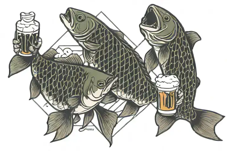 carp fishing and beer friends toasting drinks tattoo design idea