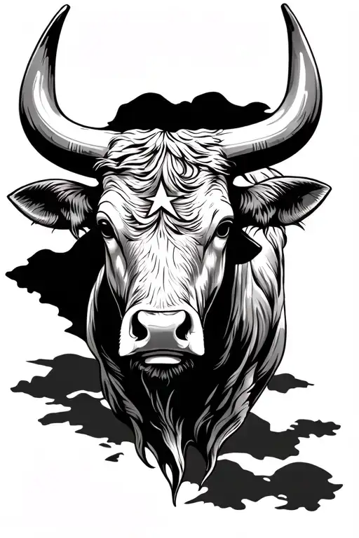 lone star Texas + bull head and shadows in the background tattoo design idea