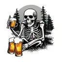 skeleton camping drinking beer tattoo design idea