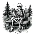 skeleton camping drinking beer tattoo design idea