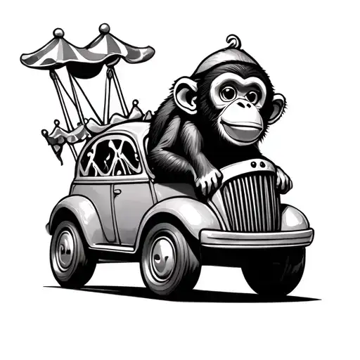 Cute Monkey riding circus car tattoo design idea