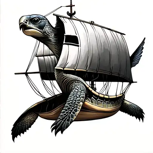fully rigged ship, shellback turtle, swallows tattoo design idea