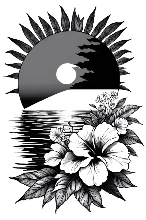 philippines flag sun rising with hibiscus & floral kinda vibe tattoo design idea