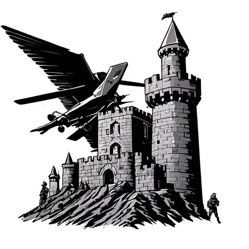 air assault on top of combat engineer castle tattoo design idea