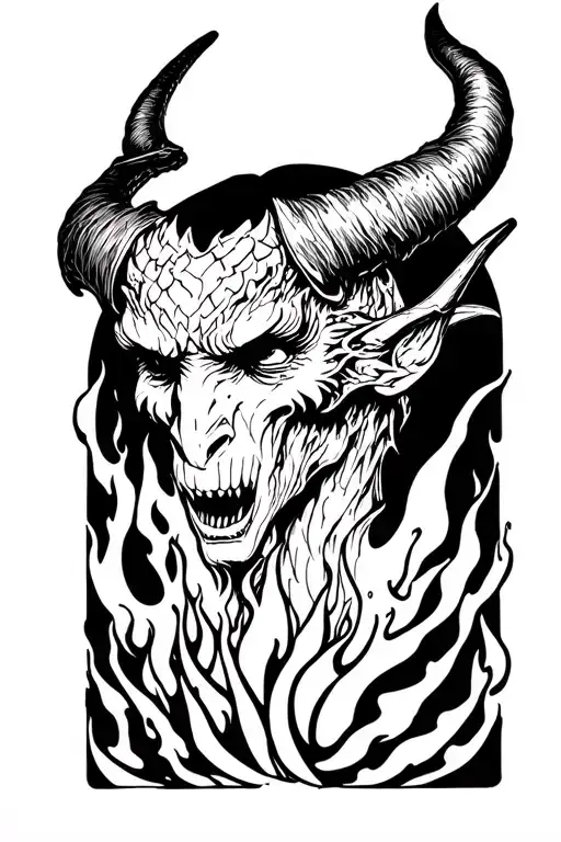devil with hell burning below tattoo design idea