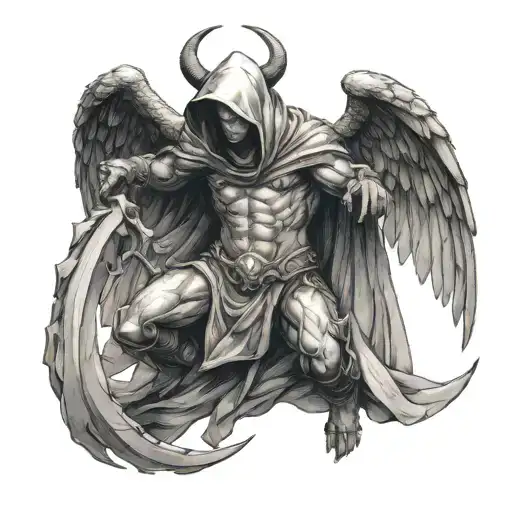 Hooded Arch Angel Defeating A Demon Tattoo sketch tattoo design idea