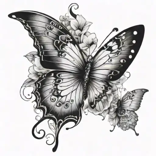 half flower half butterfly wings tattoo design idea