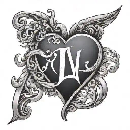 initials  J V a heart  tattoo design idea