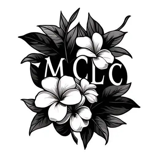 The word MCLC with a small vine of two or three Frangipani flowers weaving through but not obscuring the letters tattoo design idea