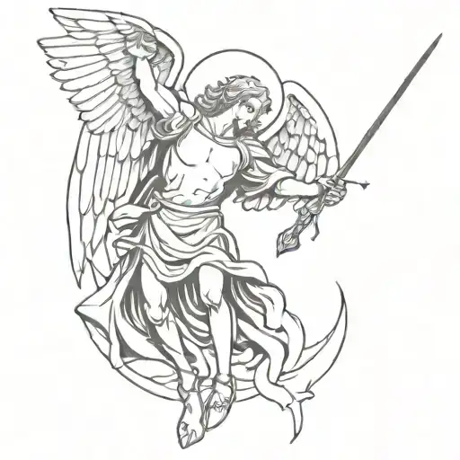 saint Micheal the arch angel with lighting bolt tattoo design idea