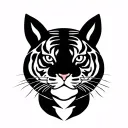 "Minimalist black ink tattoo design of a Korean folklore-inspired silhouette—either a tiger or a rabbit. The style shoul tattoo design idea