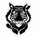 "Minimalist black ink tattoo design of a Korean folklore-inspired silhouette—either a tiger or a rabbit. The style shoul tattoo design idea