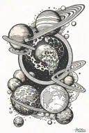 moon cycle, planets orbiting tattoo design idea