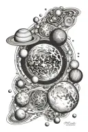 moon cycle, planets orbiting tattoo design idea