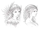 Artemis, goddess of the night, Eos goddess of the dawn and Hemera goddess of the day, side by side, dynamic tattoo. tattoo design idea