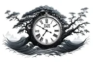 Tree, waves, clock 11:11 hidden inside tattoo design idea