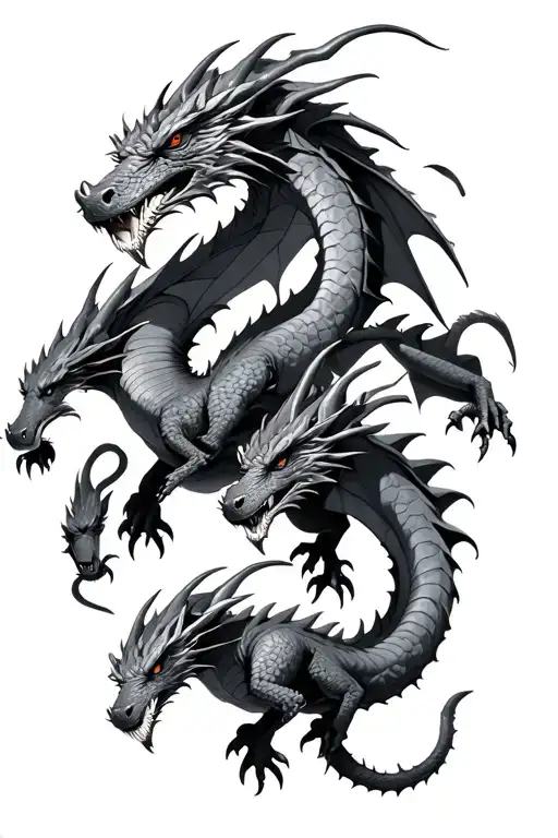 adult dragon protecting 4 younger dragons tattoo design idea
