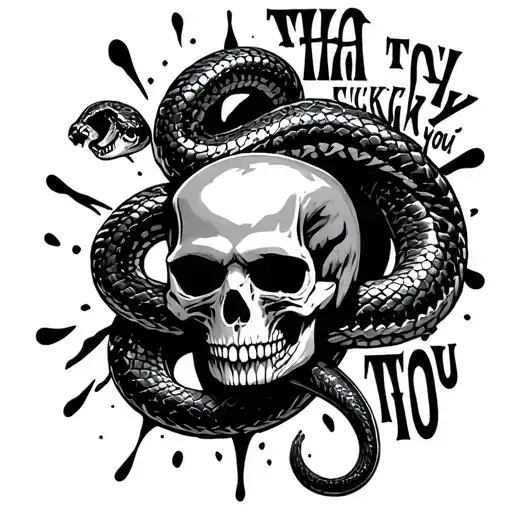 "Who tha fuck you talking to" skull snake and harley davidson tattoo design idea