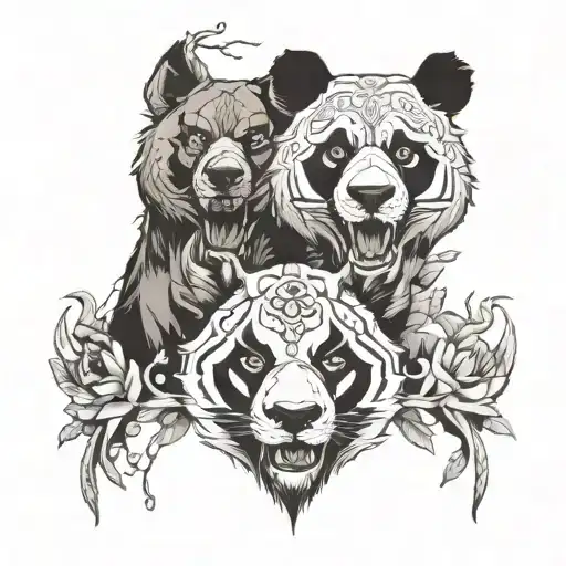 panda and dingo face split chest tattoo tattoo design idea