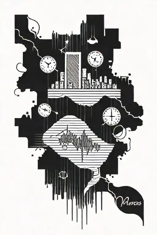 Wrist tattoo starting with a flatlined heartbeat blending into a line type city on the heartbeat leading into a motorcyc tattoo design idea