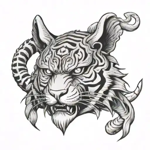 Tiger head witch kabuto helmet with Japanese tattoo design idea